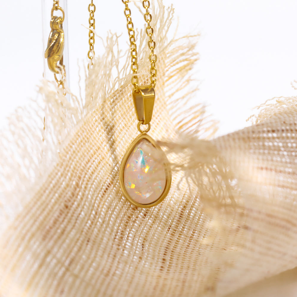 Opal drop pendant necklace 18K gold teardrop natural opal minimalist