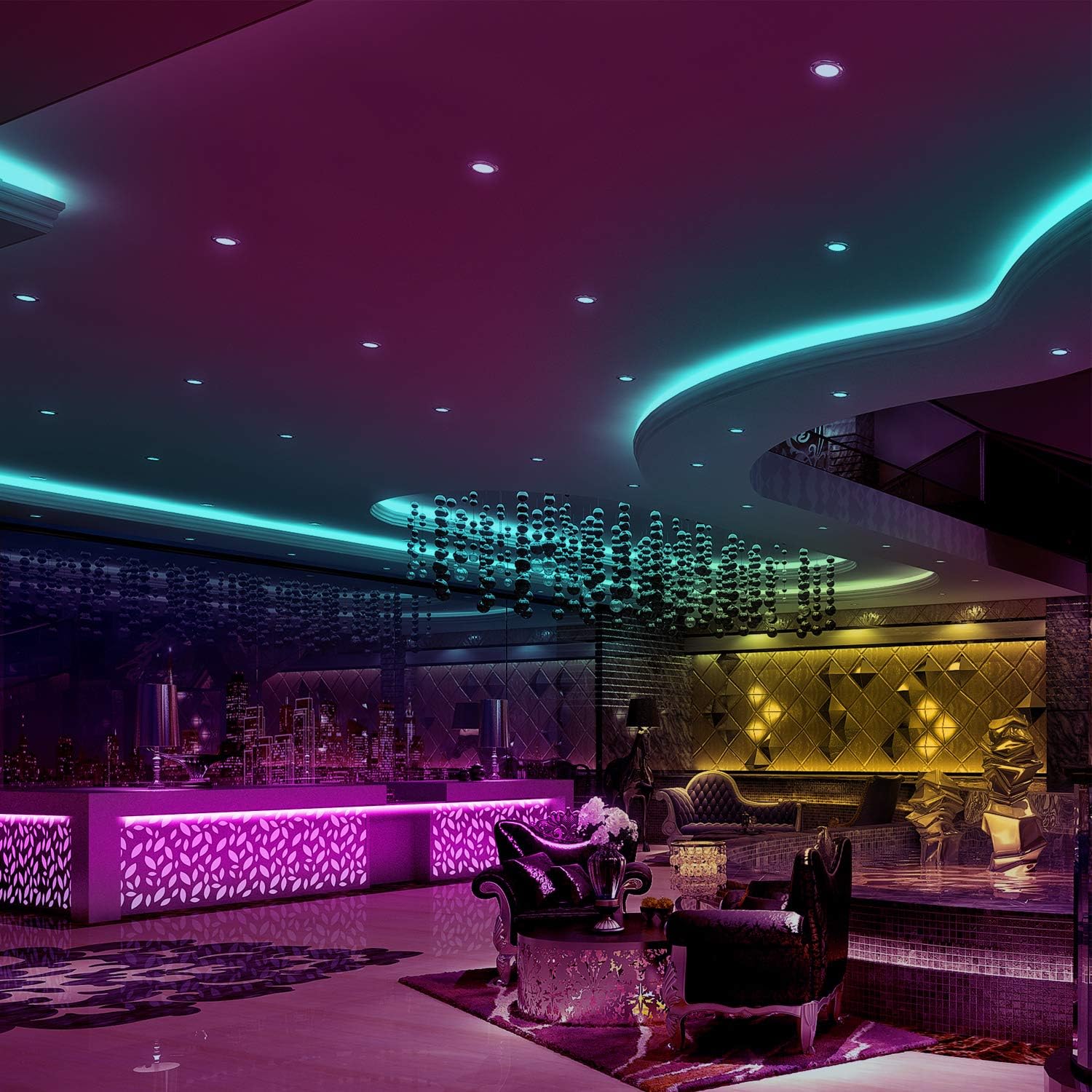LED strip lights 32ft RGB color changing with 44-key IR remote, 300 LEDs indoor