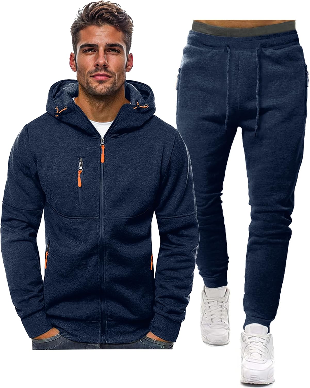 Men's tracksuit set slim fit, lightweight breathable pullover and trousers, casual sporty