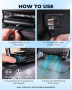 USB car cooling fan with headrest mount, bladeless 3-speed twin pack