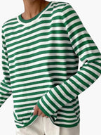 Striped knit sweater women's relaxed fit round neck long sleeve