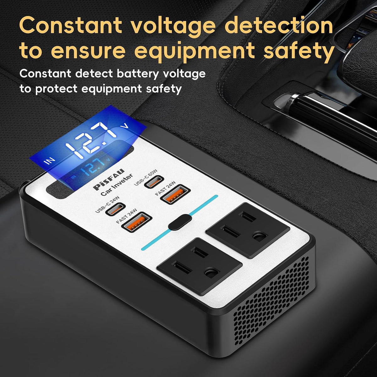 Car Power Inverter 200W DC 12V to 220V AC with USB-C and fast charge ports