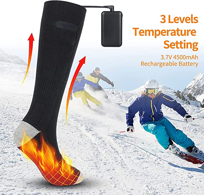 Unisex rechargeable heated socks 3 pairs, 8+ hours warmth, 3 temperature settings