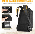 Rolling laptop backpack 30L black with 4 spinner wheels and water-resistant nylon