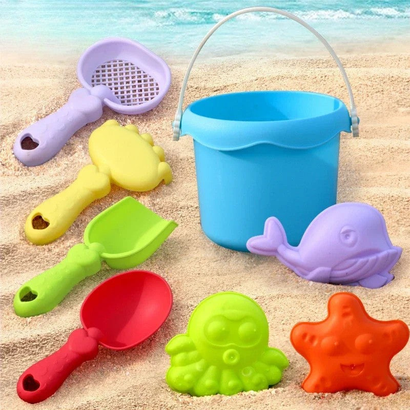 Beach sand toy set for kids, colorful plastic outdoor play pieces