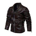 Men's faux leather biker jacket with ribbed sleeves and fleece lining, slim fit