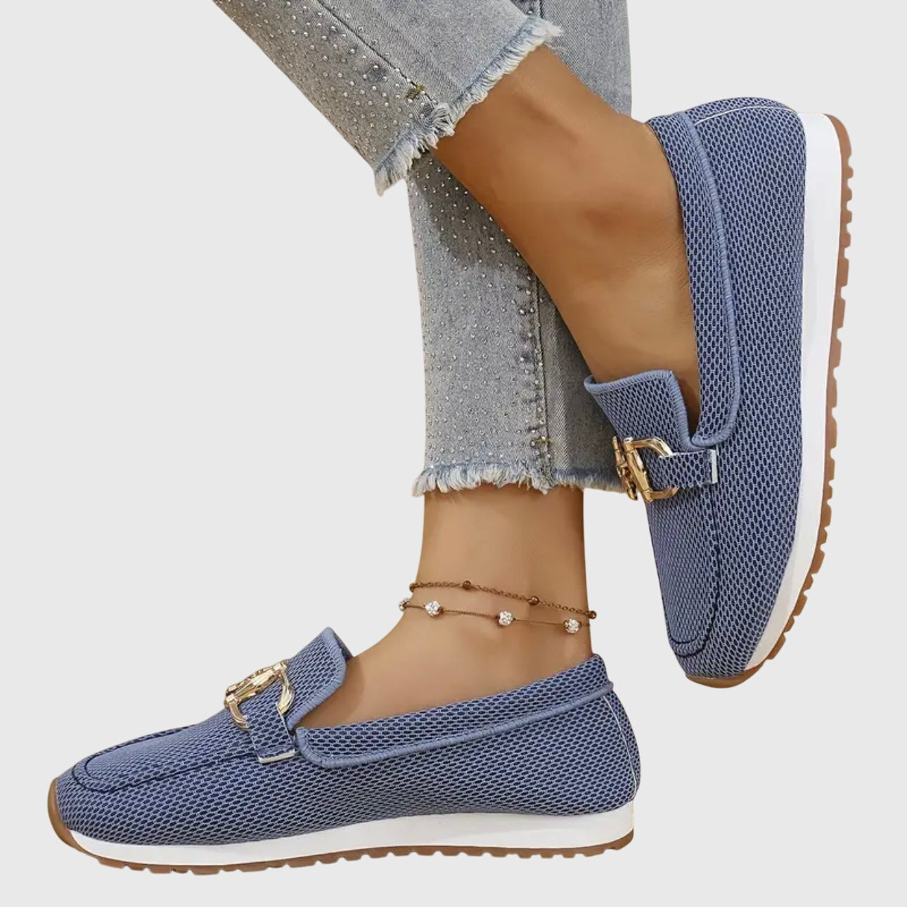 Women orthopedic loafer sneakers slip-on with cushioned insole and gold bit detail