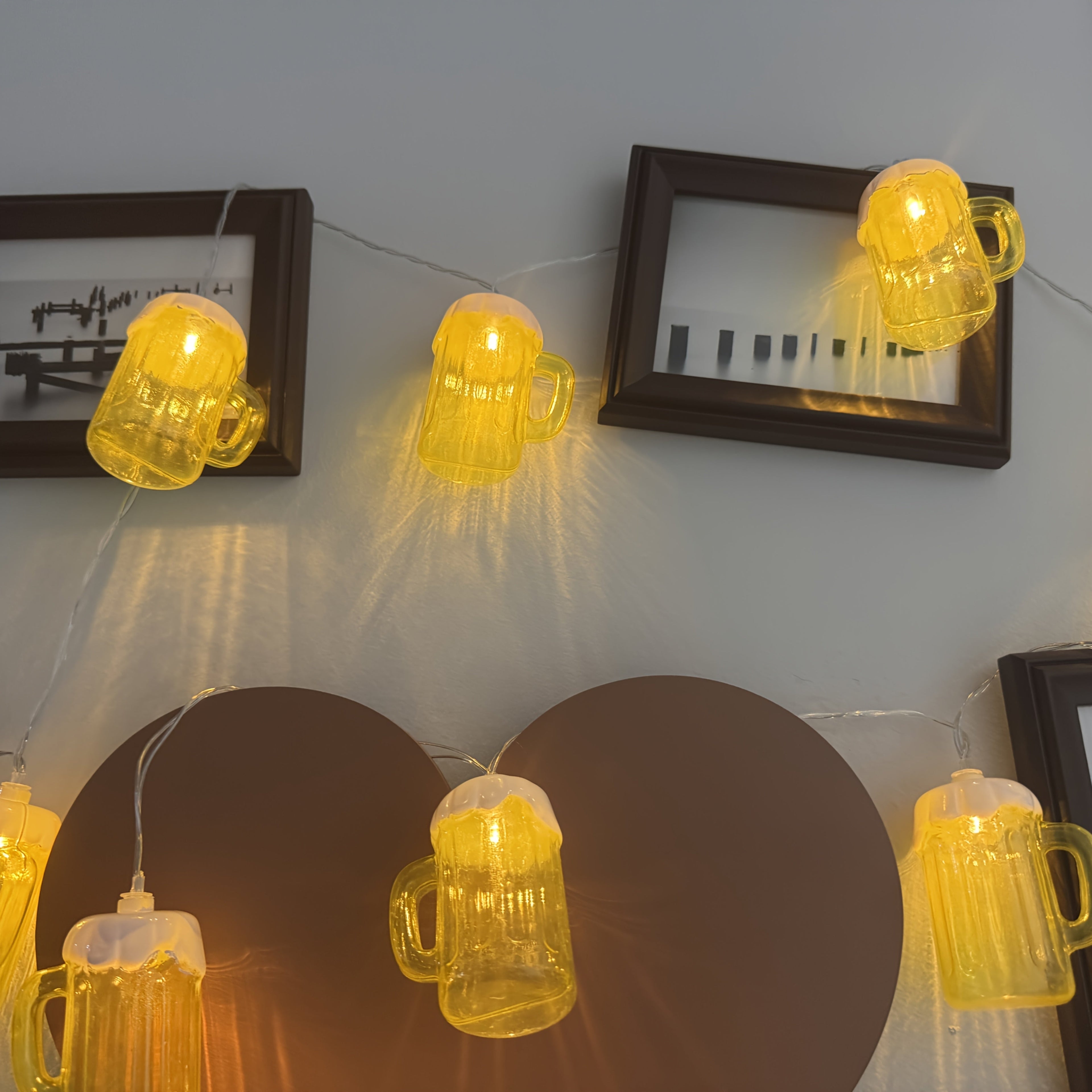 Beer mug LED string lights set of 2, warm white battery powered Oktoberfest fairy lights