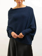 Women asymmetric draped pullover sweater with swing collar in multiple colours