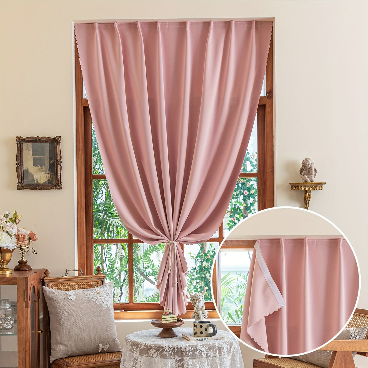 Blackout curtains self-adhesive hook and loop cordless for bedroom and living room