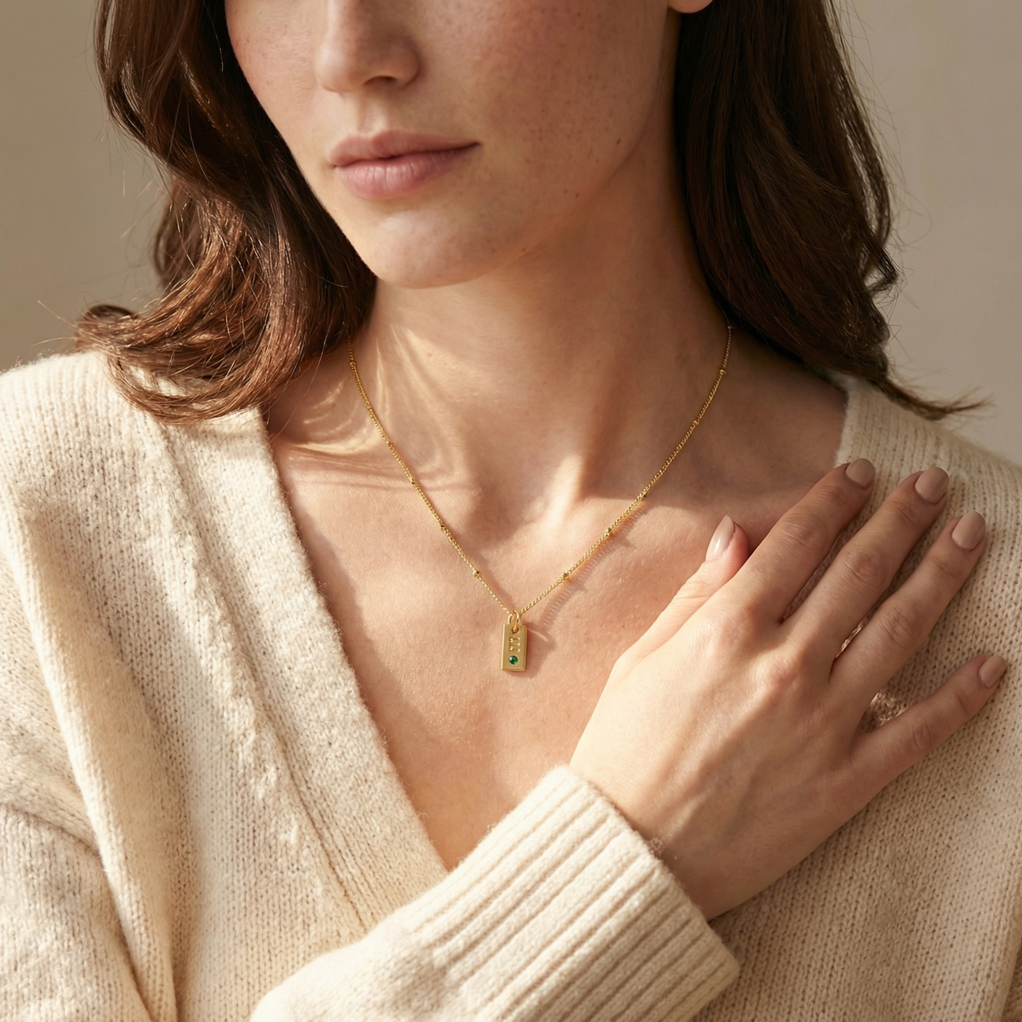Initial tag necklace with birthstone gold plated personalised pendant