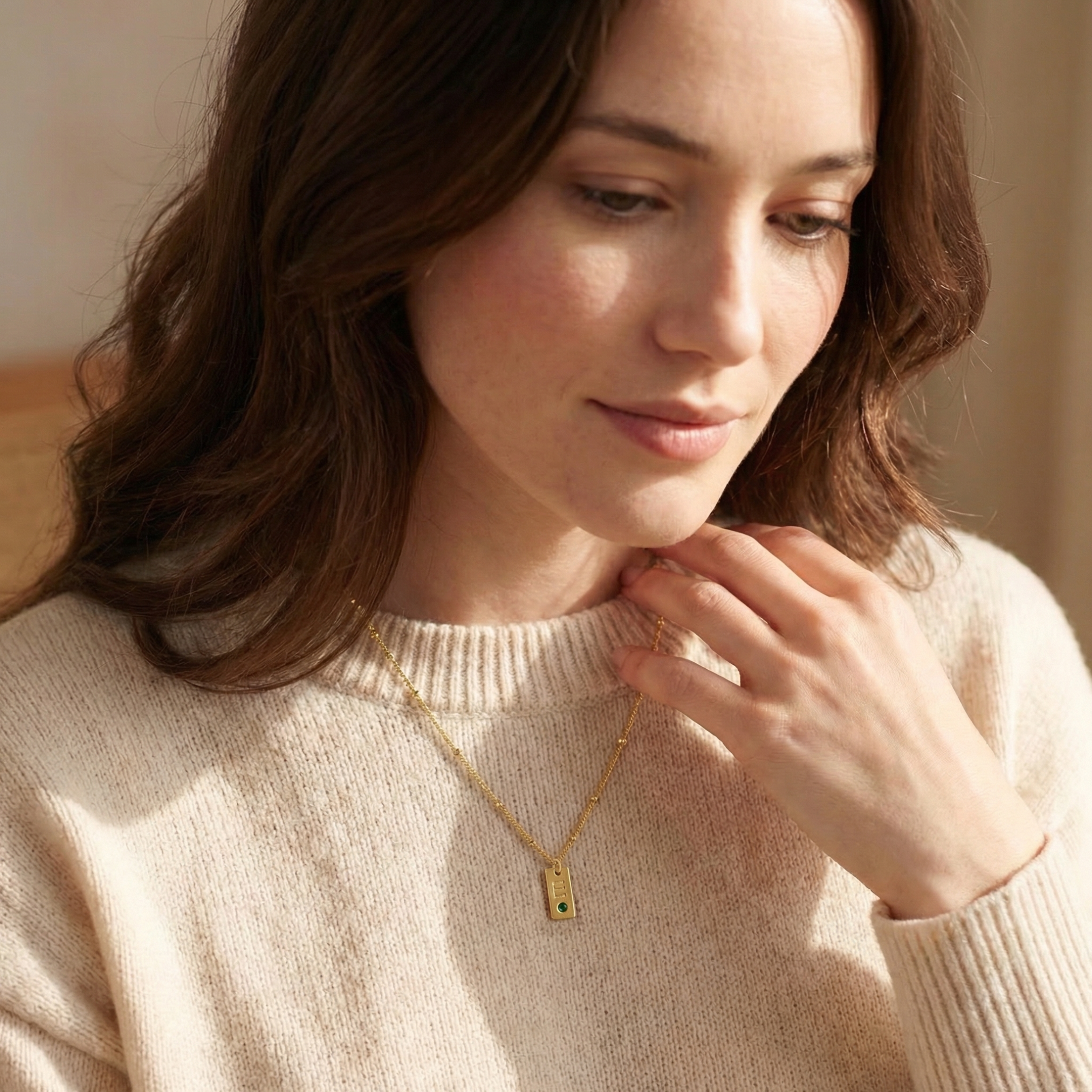 Initial tag necklace with birthstone gold plated personalised pendant
