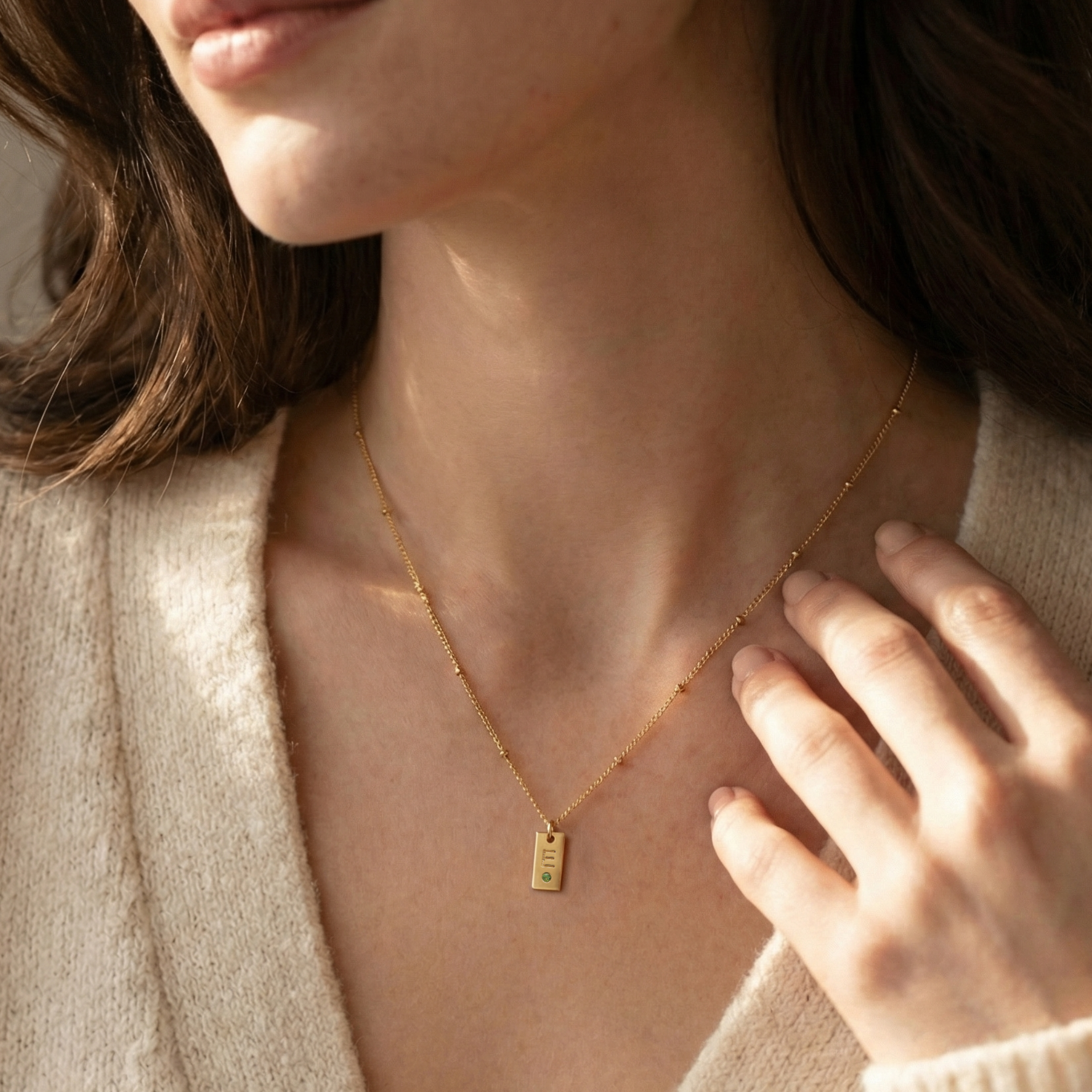 Initial tag necklace with birthstone gold plated personalised pendant