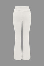 Women 2 piece knit hoodie and flared pants set with side buckle detail