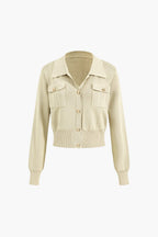 Women 2 piece knit blazer skirt set ribbed with gold button detail
