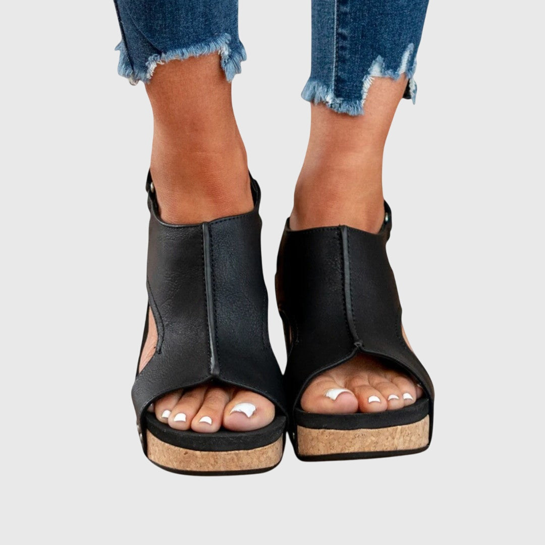 Orthopedic sandals for women with cushioned insole and adjustable buckle wedge