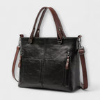 Women leather tote bag spacious in brown black and gray