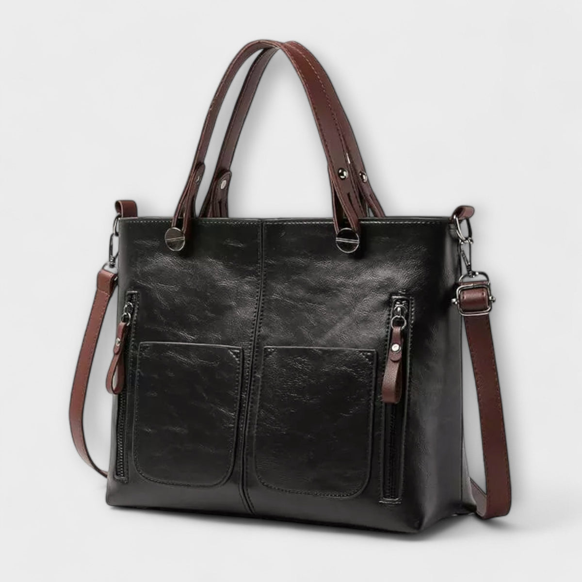 Women leather tote bag spacious in brown black and gray