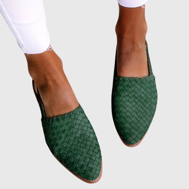 Women's woven slingback flats with adjustable buckle strap, pointed toe, orthopaedic summer flat shoes