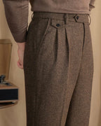 Men's herringbone wool trousers high waist pleated front tailored fit