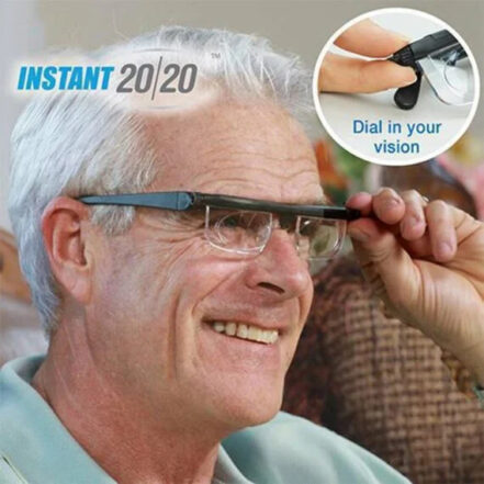Adjustable focus glasses for near and far sight, no prescription needed, lightweight PC frame