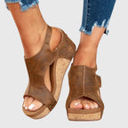 Orthopedic sandals for women with cushioned insole and adjustable buckle wedge