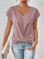 Women's casual t-shirt with sweetheart neckline, short sleeves, relaxed everyday fit