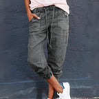 Women cargo pants relaxed fit with multi-pocket design and elastic ankle cuffs