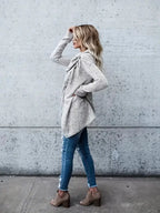 Women fringe collar tunic knit sweater relaxed longline fit cold weather