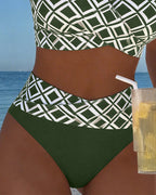 High Waist Bikini Set Women Checkered Two Piece Wireless Bra