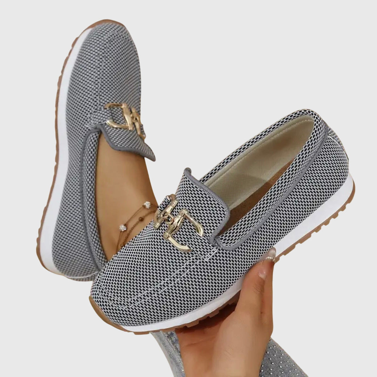 Women's orthopedic loafers with cushioned insole and gold horsebit detail