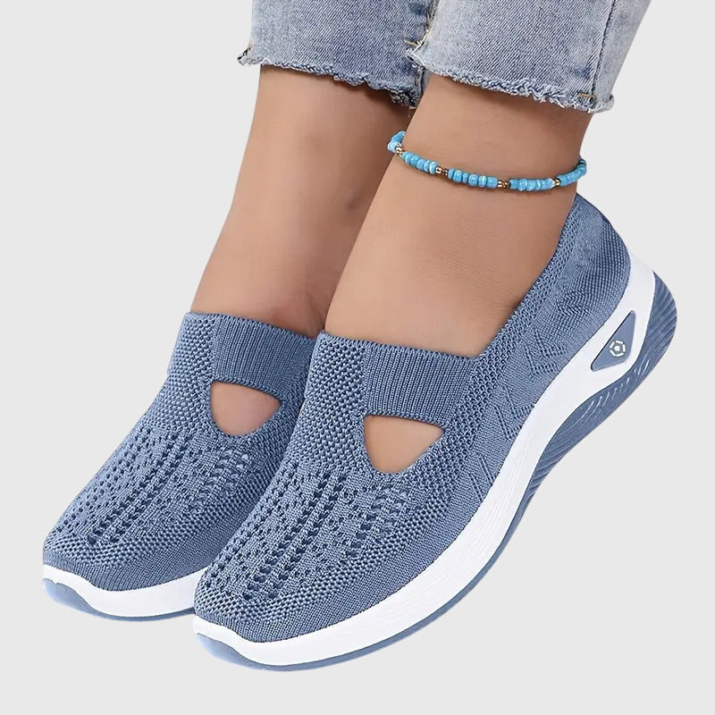 Women's orthopaedic slip-on shoes with knitted upper and thick cushioned sole