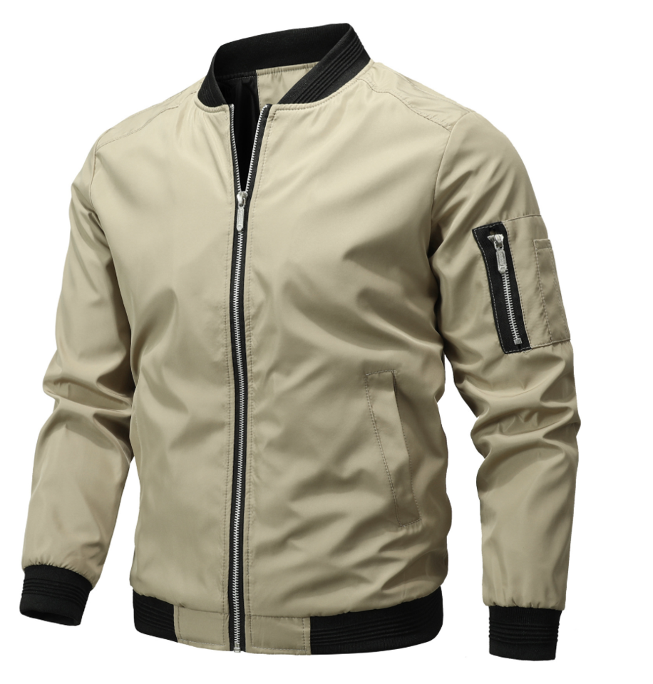 Men lightweight bomber jacket casual relaxed fit in black khaki red