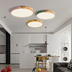 Scandinavian wood LED ceiling light, round modern indoor flush mount