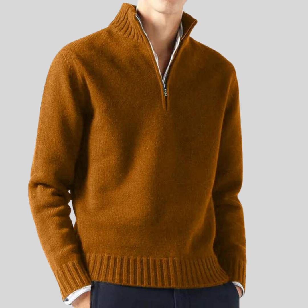 Men's half-zip pullover sweater wool blend, warm winter knitwear