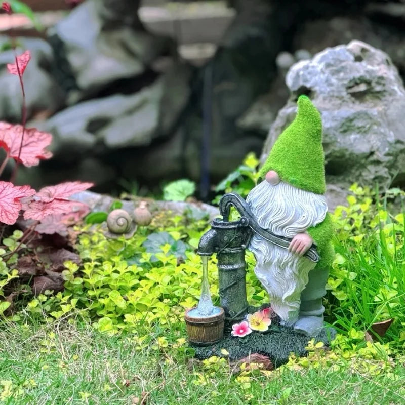 Solar garden gnomes outdoor decor warm white glow weather-resistant resin