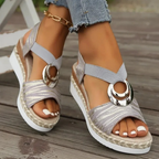 Women sandals buckle strap slip on flat lightweight breathable