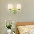 Green floral glass wall lamp, 3-step dimmable, 1 or 2-light indoor fixture