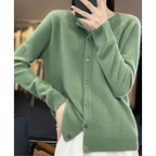 Women's merino wool sweater round neck with button placket slim fit