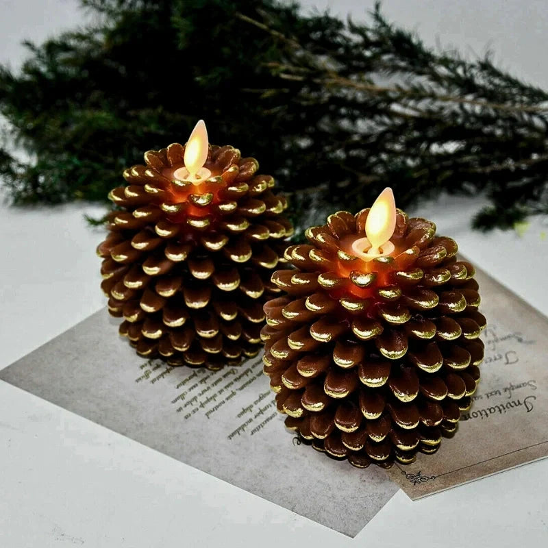 LED pinecone candles flameless warm white with remote and timer