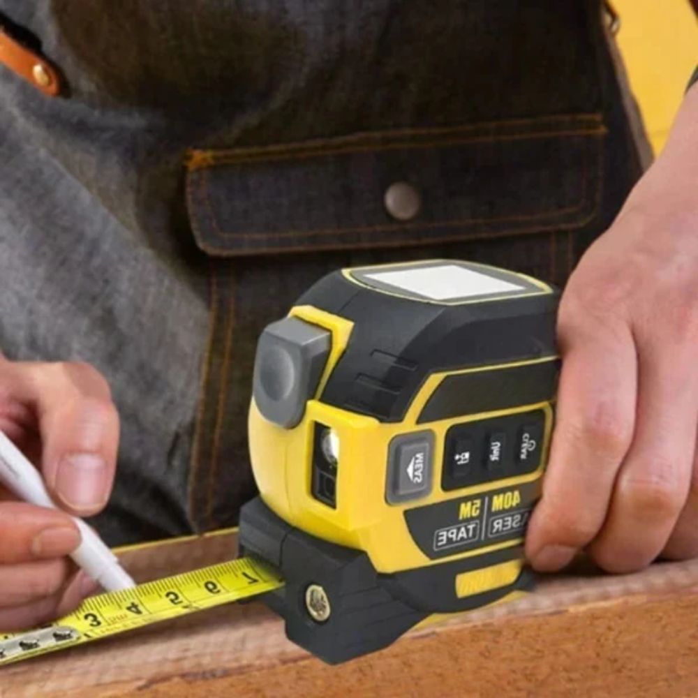 Laser tape measure 3-in-1 infrared rangefinder with LCD display, yellow and blue