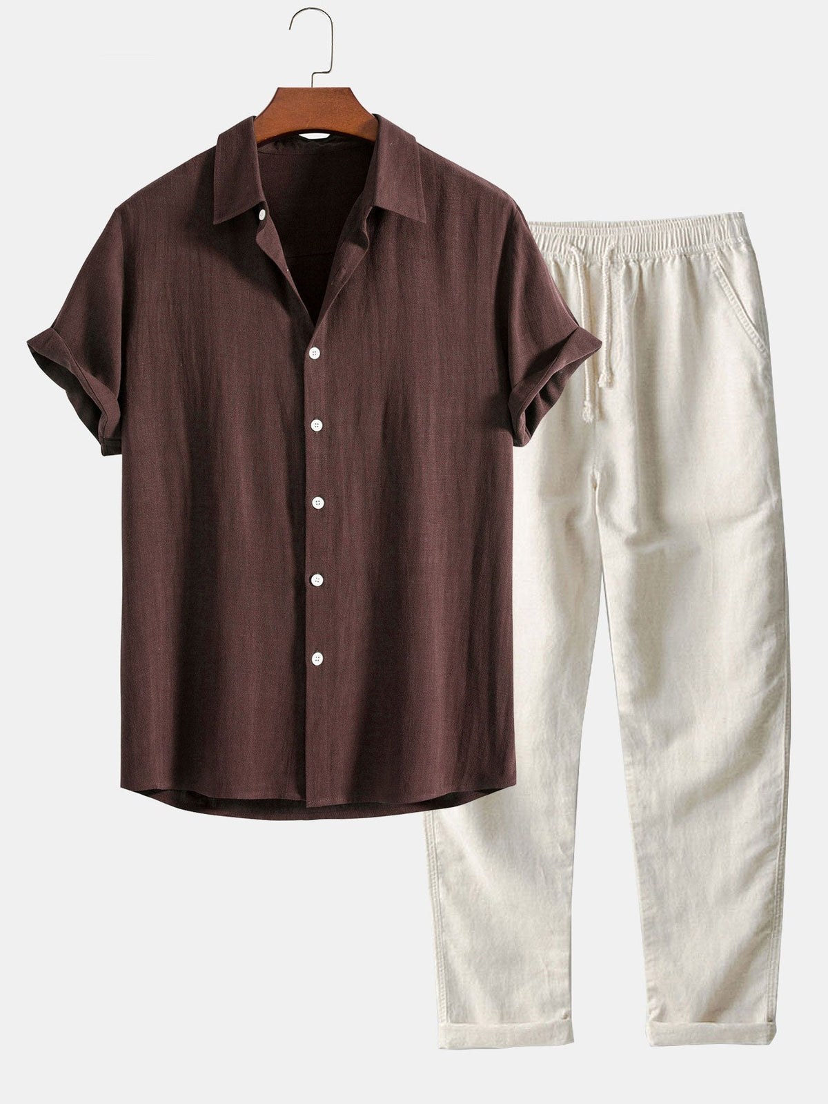 Men's summer outfit set lightweight linen shirt and trousers relaxed fit