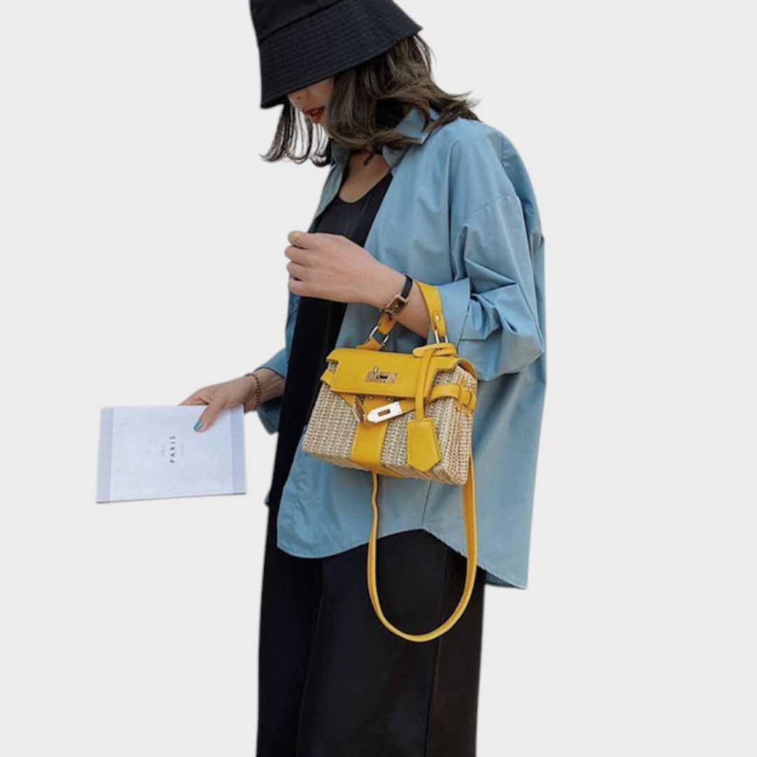 Women's structured top handle handbag, compact 20x20x14cm, available in coffee, black and yellow