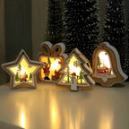 Wooden Christmas ornaments set of 2, modern natural wood, bell star tree gift shapes