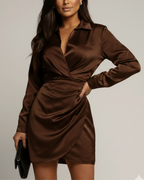 Long sleeve mini dress with wrap detail and collared neckline, regular fit