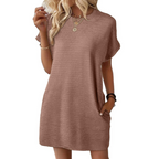 Women A-Line Dress with round neckline casual style