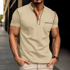 Men's polo shirt cotton blend regular fit short sleeve button placket