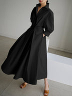 Women's midi shirt dress with button-front closure and adjustable belted waist