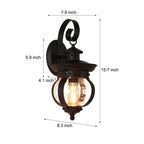 Outdoor wall lantern black seeded glass globe LED curved arm 1-light