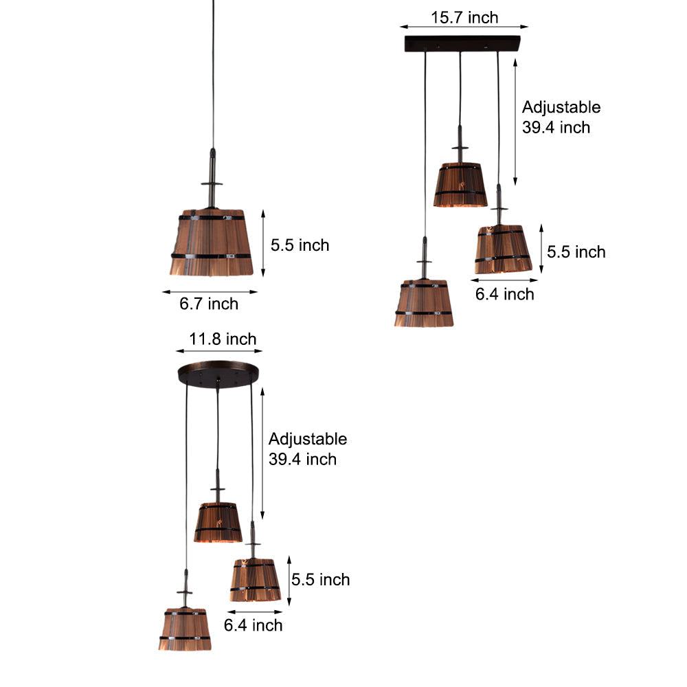 Pendant lamp rustic wooden bucket shade industrial style 1 or 3 light
